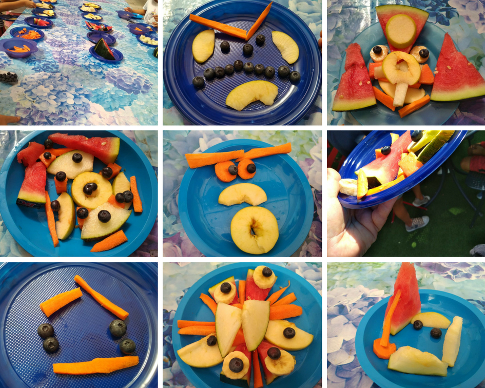 Arte y salud con arándanos, zanahorias, manzana, papaya, plátano, sandía y melón. ¡Ñam!