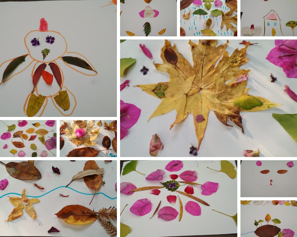 Collage con hojas y pétalos